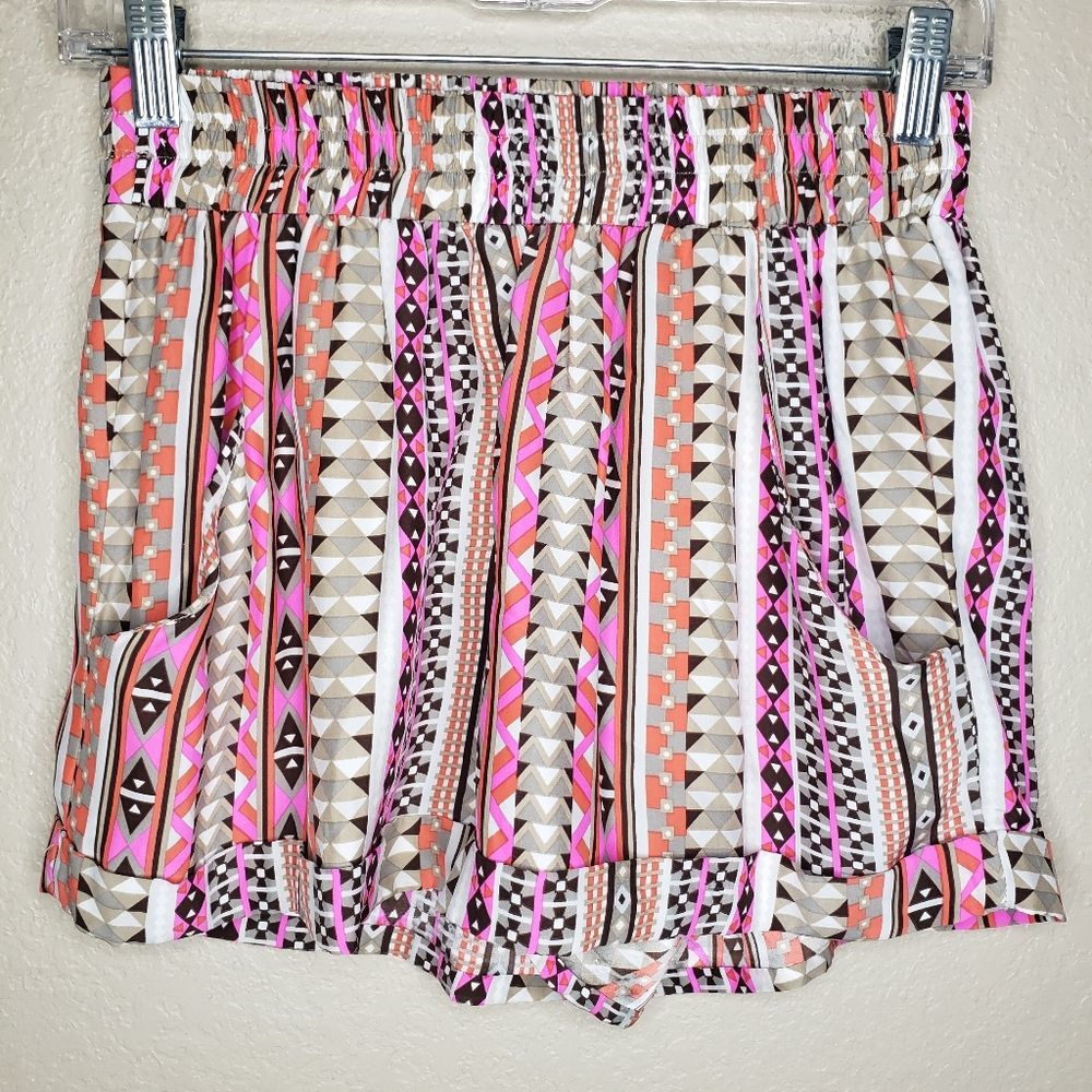 SILK Alice & Trixie Small Colorful Geo Print Easy Shorts w pockets pink orange